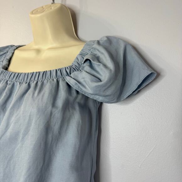 Reformation A-line Off Shoulder Chambray Linen Blend Mini Dress Romantic Sz XS - Picture 5 of 12